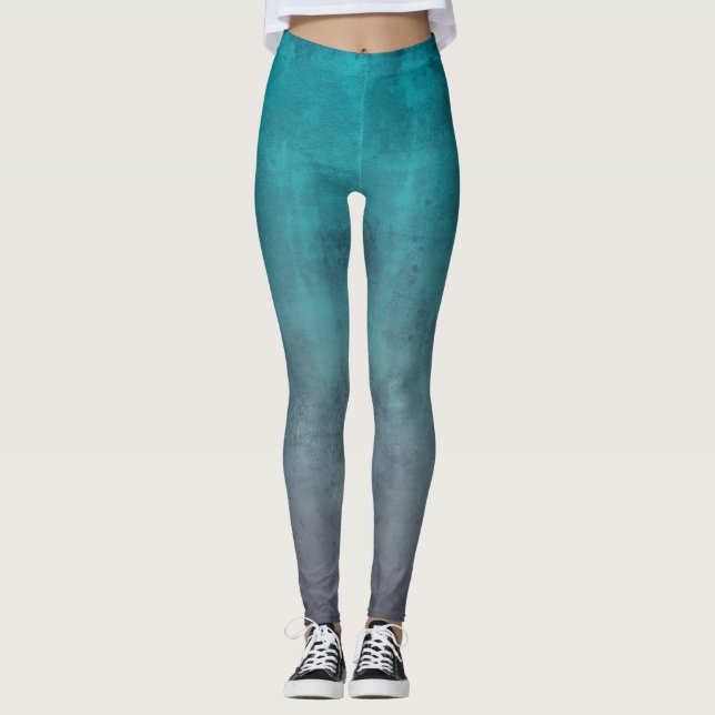 Aquamarin Grau rustikale ombre Leggings (Vorderseite)