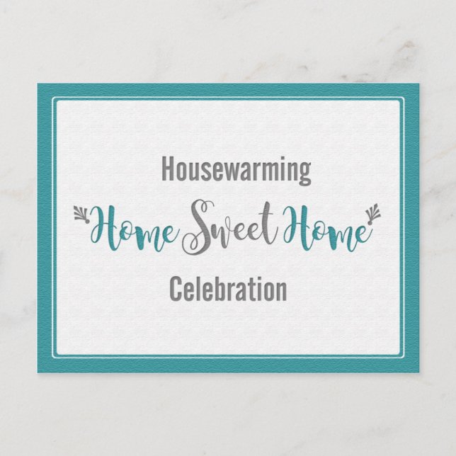 Aquamarin Grau Zuhause Sweet Zuhause Housewärming  Einladungspostkarte (Vorderseite)