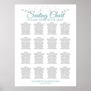 Aquamarin-graue 16 Tabelle Hochzeitstabelle Poster