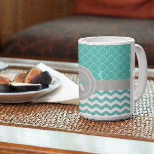 Aquamarin Graue Zickzack Quatrefolie Kaffeetasse