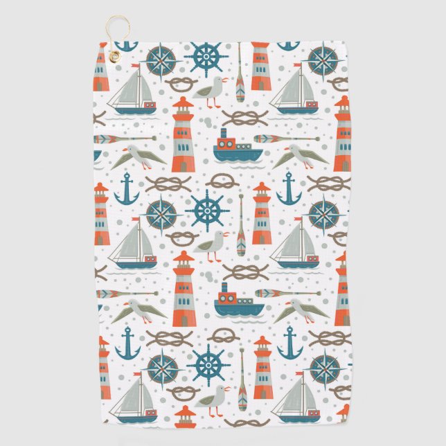 Aquamarin-graues, nautisches Muster Golfhandtuch (Vorderseite)