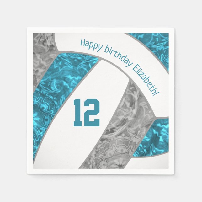 aquamarin-Graumädchen-Volleyballsport Serviette (Vorderseite)