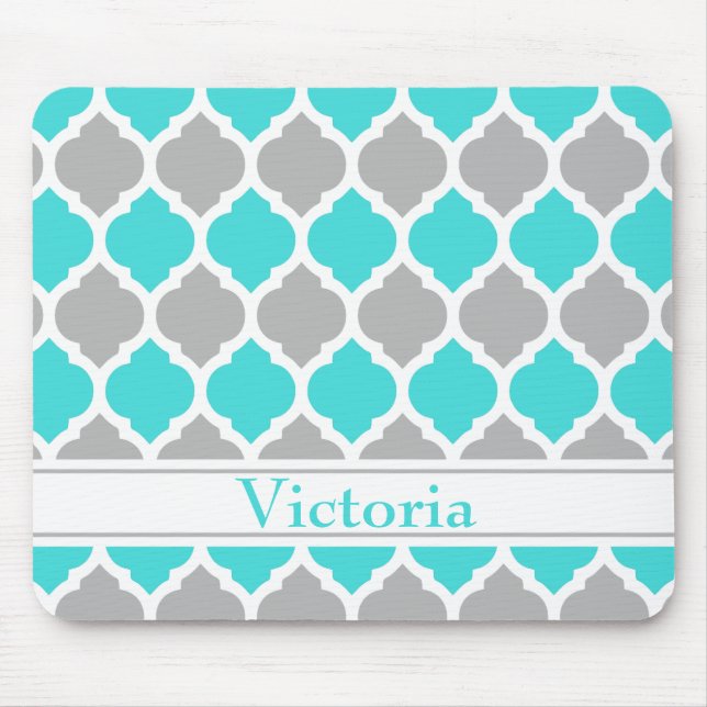 Aquamarin-graumarokkanisches Trellis-Muster Mousepad (Vorne)