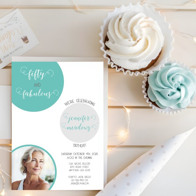 Aquamarin Gray 50 und fabelhafter Geburtstag Einladung (Von Creator hochgeladen)