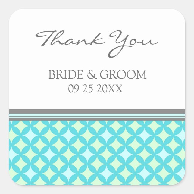 Aquamarin Gray Mint Danke Gastgeschenk Hochzeit Ta Quadratischer Aufkleber (Vorderseite)
