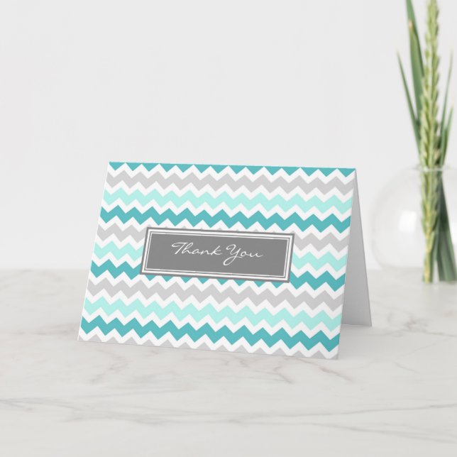 Aquamarin Gray Zickzack Hochzeit Dankeschön Karte (Vorderseite)