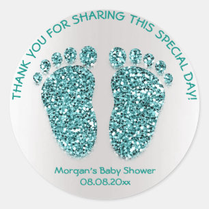 Aquamarin Gree Glitzer Feet Baby Dusche Gefallen V Runder Aufkleber