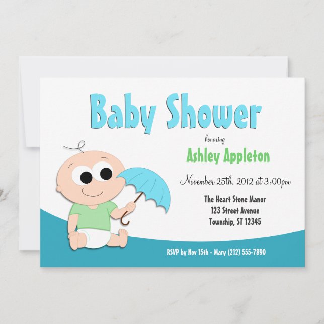 Aquamarin & Green Baby Umbrella - Einladungen zur  (Vorderseite)