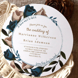 Aquamarin Green, Beige Garden Rose Boho Wedding Einladung