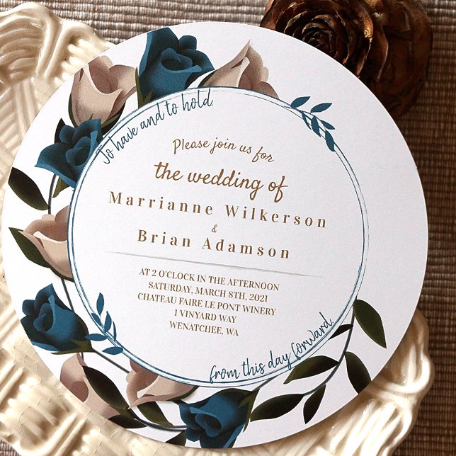 Aquamarin Green, Beige Garden Rose Boho Wedding Einladung (Botanical Vintage Garden Wedding Invitation with Teal and Beige Roses)