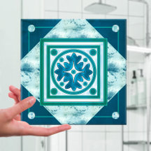 Aquamarin Green Blue Geometric Kitchen oder Bad Ti