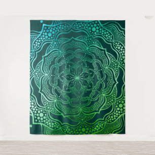 Aquamarin Green Blue Mandala Boho Chic Elegante Wandteppich