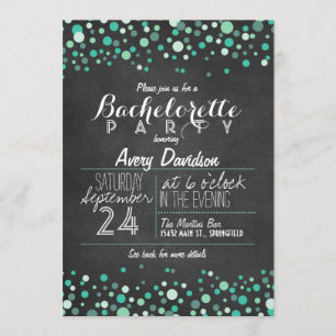 Aquamarin Green Confetti Chalkboard Junggeselinnen Einladung