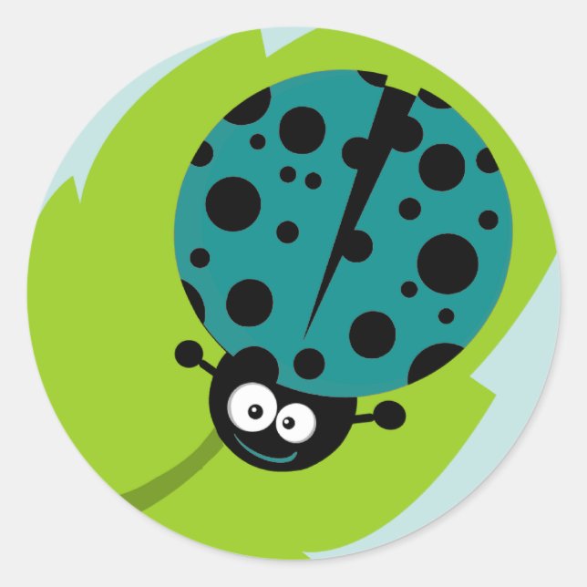 Aquamarin Green Ladybug Runder Aufkleber (Vorderseite)