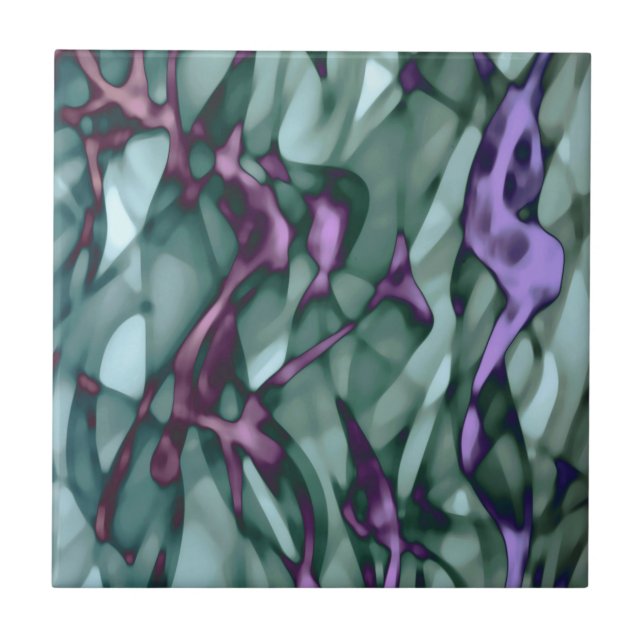 Aquamarin Green Magenta Lila Rosa Abstrakte Kunst Fliese (Vorderseite)