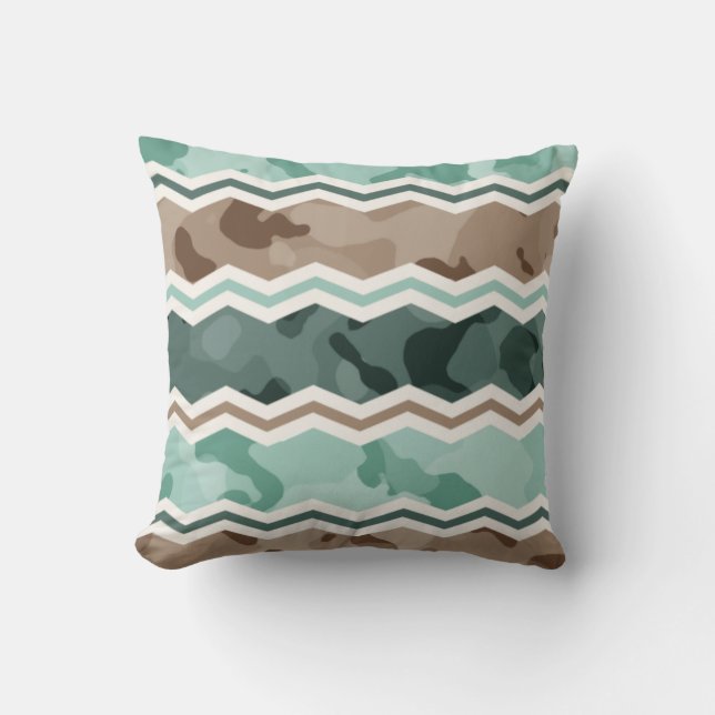 Aquamarin Green, Robins Egg Blue, & Braun Camoufla Kissen (Vorderseite)