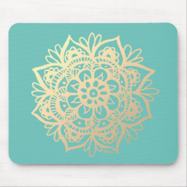 Aquamarin Green und Gold Mandala Blume Mousepad