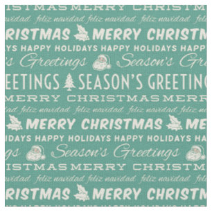 Aquamarin Green White Frohe Weihnachts Retro Typog Stoff