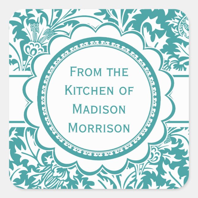 Aquamarin Green William Morris Canning Jar Labels Quadratischer Aufkleber (Vorderseite)