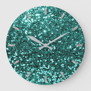 Aquamarin Greenerie Aqua Funkelnd Imitat Glitzer G Große Wanduhr