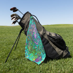 Aquamarin Groovy Abstrakt Retro Flüssigkeit Wirbel Golfhandtuch