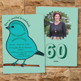 Aquamarin & grün 60. Geburtstag Niedliches Vogelab Einladung