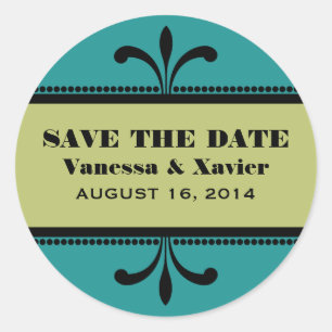 Aquamarin/grün Extravagant Art Deco Save the Date  Runder Aufkleber