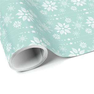 Aquamarin-grün & weiß Abstrakte Weihnachtsschneefl Geschenkpapier