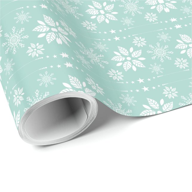 Aquamarin-grün & weiß Abstrakte Weihnachtsschneefl Geschenkpapier (Rolleneckpunkt)