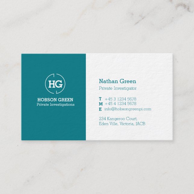 Aquamarin-grün-weiß-zwei Buchstaben-Logo-Visitenka Visitenkarte (Vorderseite)