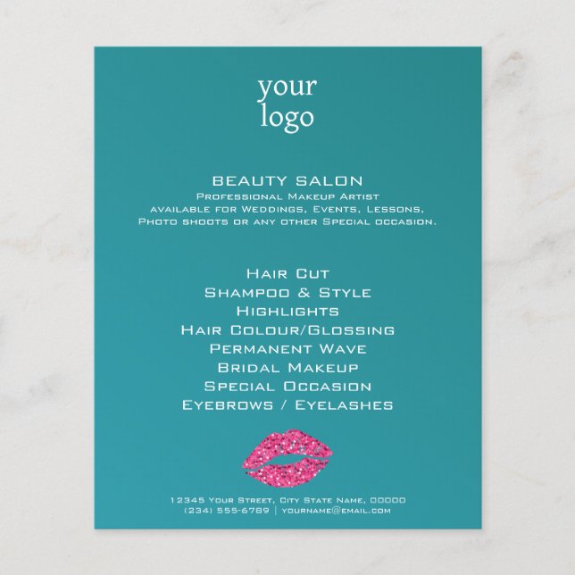 Aquamarin Grüne Lippen Beauty Salon Flyer (Vorne)