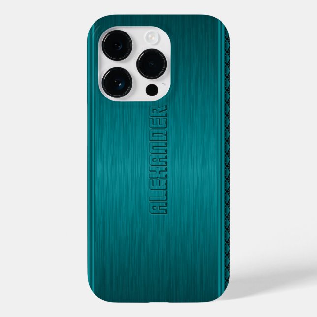 Aquamarin-grüner Metallbürstenlook Case-Mate iPhone Hülle (Rückseite)