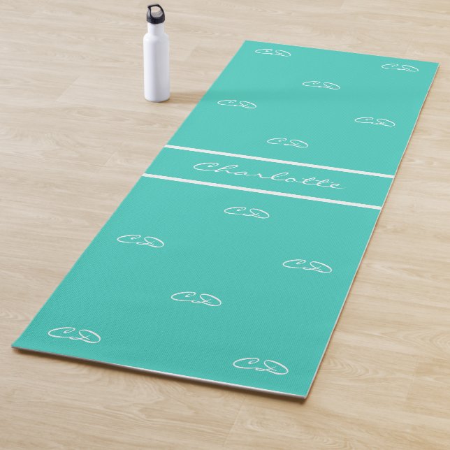 Aquamarin-grüner weißer Monogramm-Initialname Yogamatte (Beispiel)