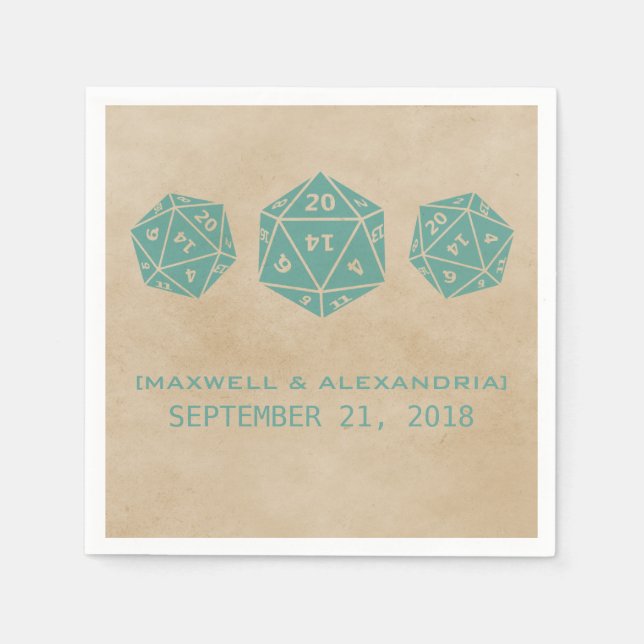 Aquamarin Grunge D20 Dice Gamer Paper Napkins Serviette (Vorderseite)