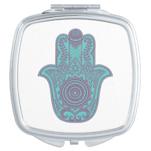 Aquamarin Hamsa Design Taschenspiegel
