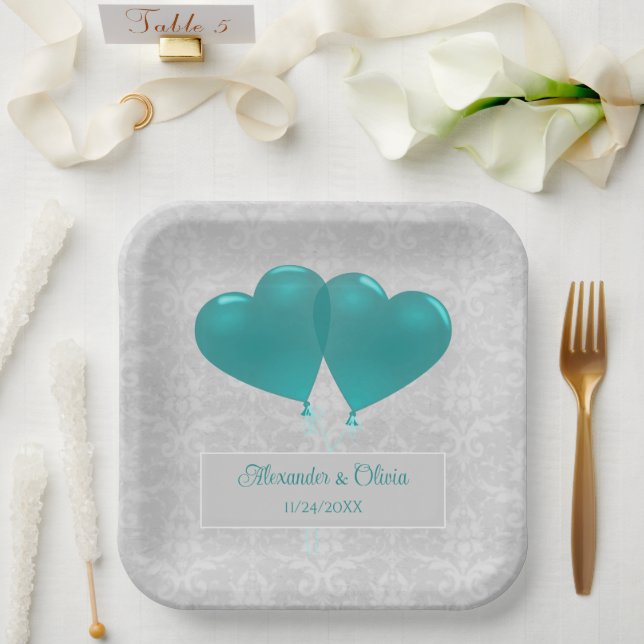 Aquamarin Heart Balloons Polterabend Paper Teller (Hochzeit)