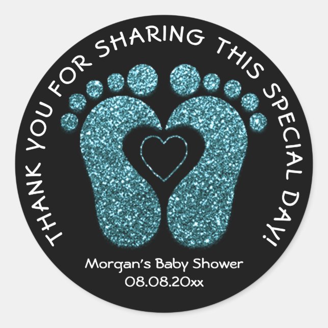 Aquamarin Heart Feet Baby Dusche Gefallen Dank Aqu Runder Aufkleber (Vorderseite)