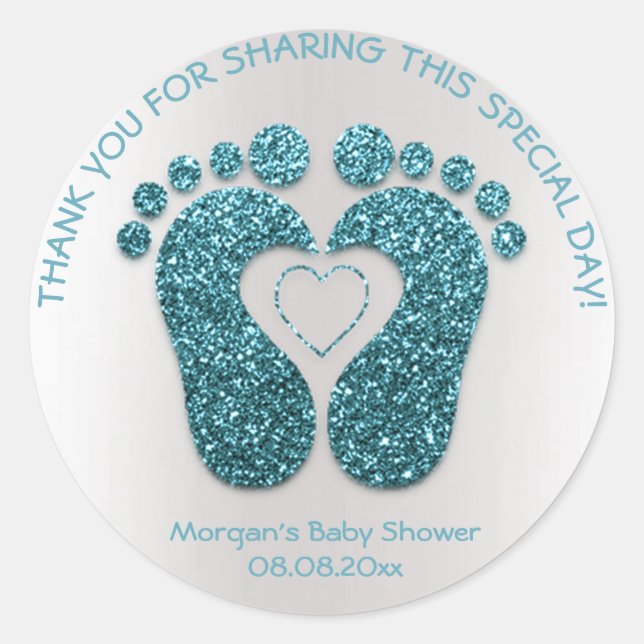 Aquamarin Heart Feet Baby Dusche Gefallen Danke, G Runder Aufkleber (Vorderseite)