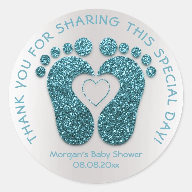 Aquamarin Heart Feet Baby Dusche Gefallen Danke, G Runder Aufkleber (Vorderseite)