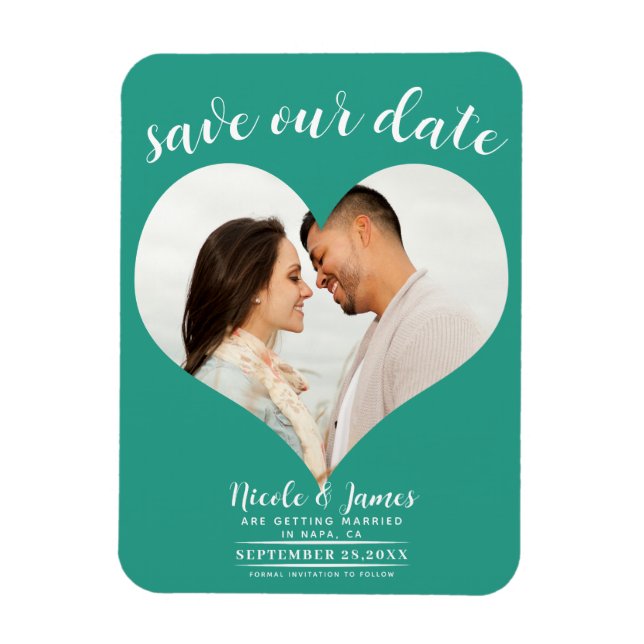 Aquamarin Heart Foto Wedding Save the Date Magnet (Vertikal)