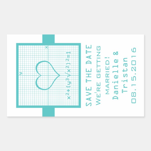 Aquamarin Heart Mah Graph Save the Date Stickers (Vorderseite)