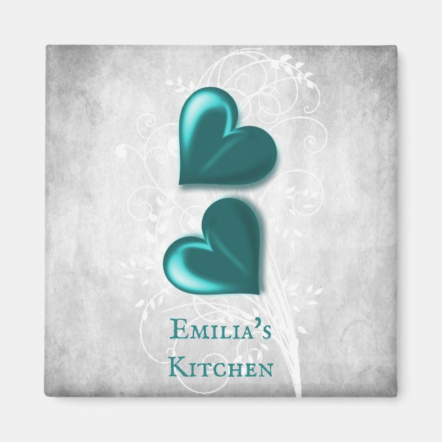 Aquamarin Hearts Personalisiert Magnet (Vorne)