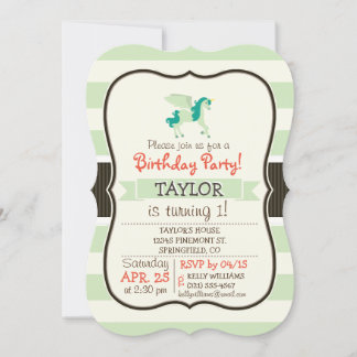 Aquamarin- & hellgrünes Einhorn Einladung