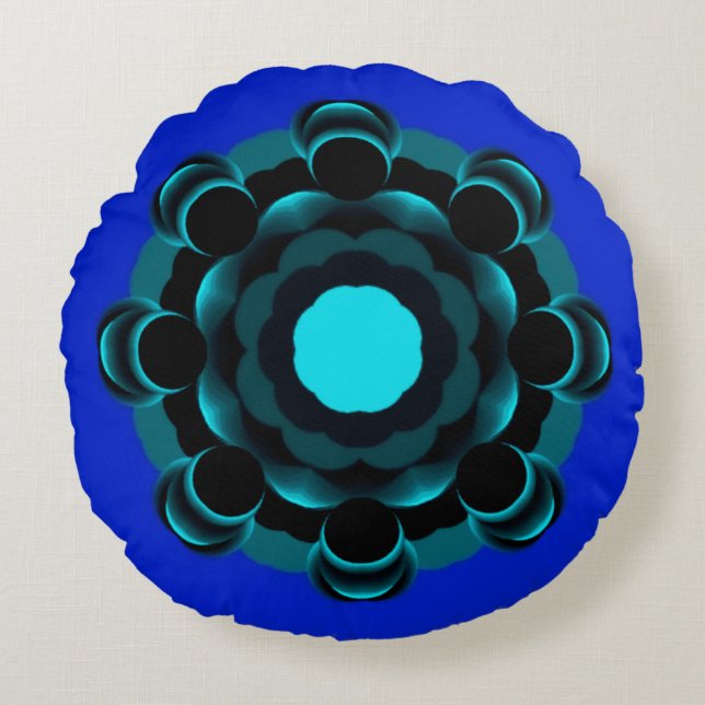 Aquamarin-ish Mandala Design ~ 7.25.24.2 Rundes Kissen (Vorderseite)