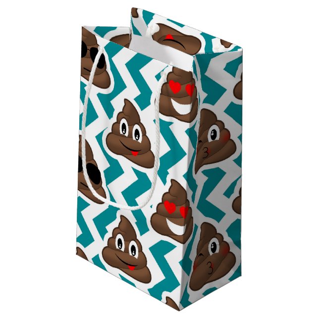 Aquamarin kacken Sie Emoji Muster Kleine Geschenktüte (Rückseite Schrägansicht)