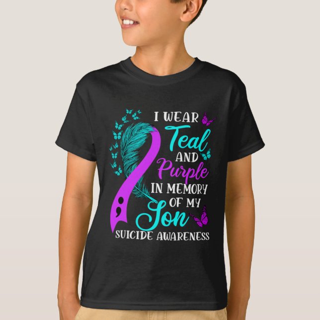 Aquamarin Lila in Erinnerung an mein Sohn Selbstmo T-Shirt (Vorderseite)