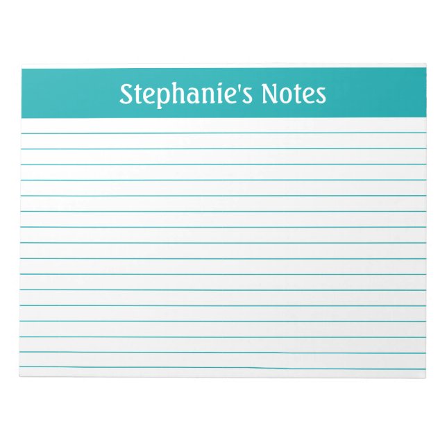 Aquamarin Lined 11 x 8,5 Landschaft Personalisiert Notizblock (Vorderseite)