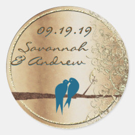 Aquamarin Love Bird Gold Wedding Siegel Runder Aufkleber