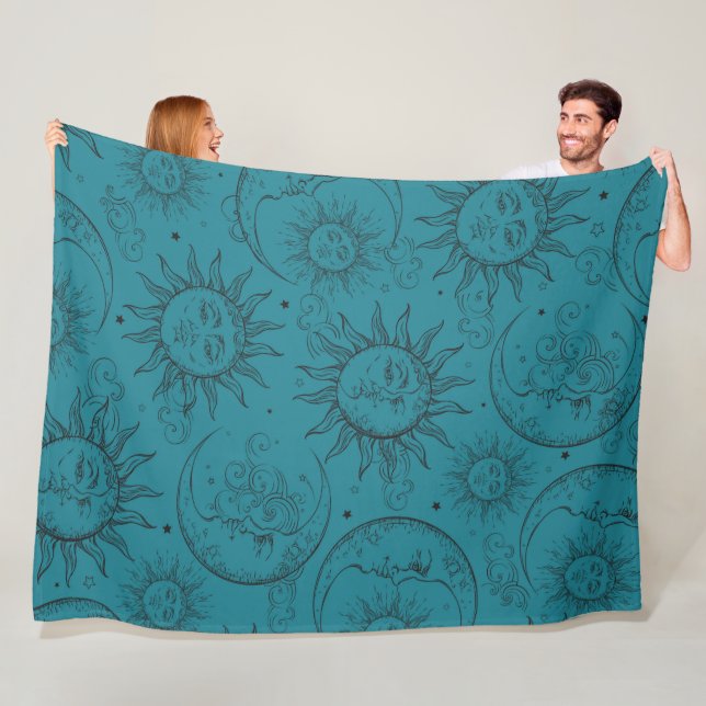 Aquamarin Magische Vintage Sonnenstrahlen Fleecedecke (Beispiel)