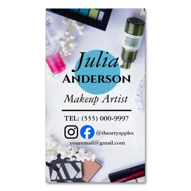 aquamarin Makeup Artist MUA Foto Kleinunternehmen Magnetische Visitenkarte (Vorderseite Vertikal)